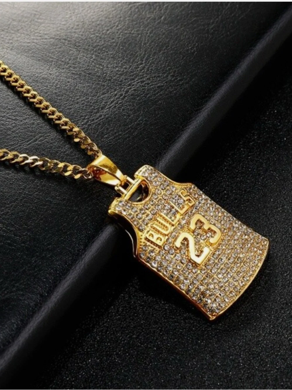Gold Bulls 23 Jersey Pendant Necklace